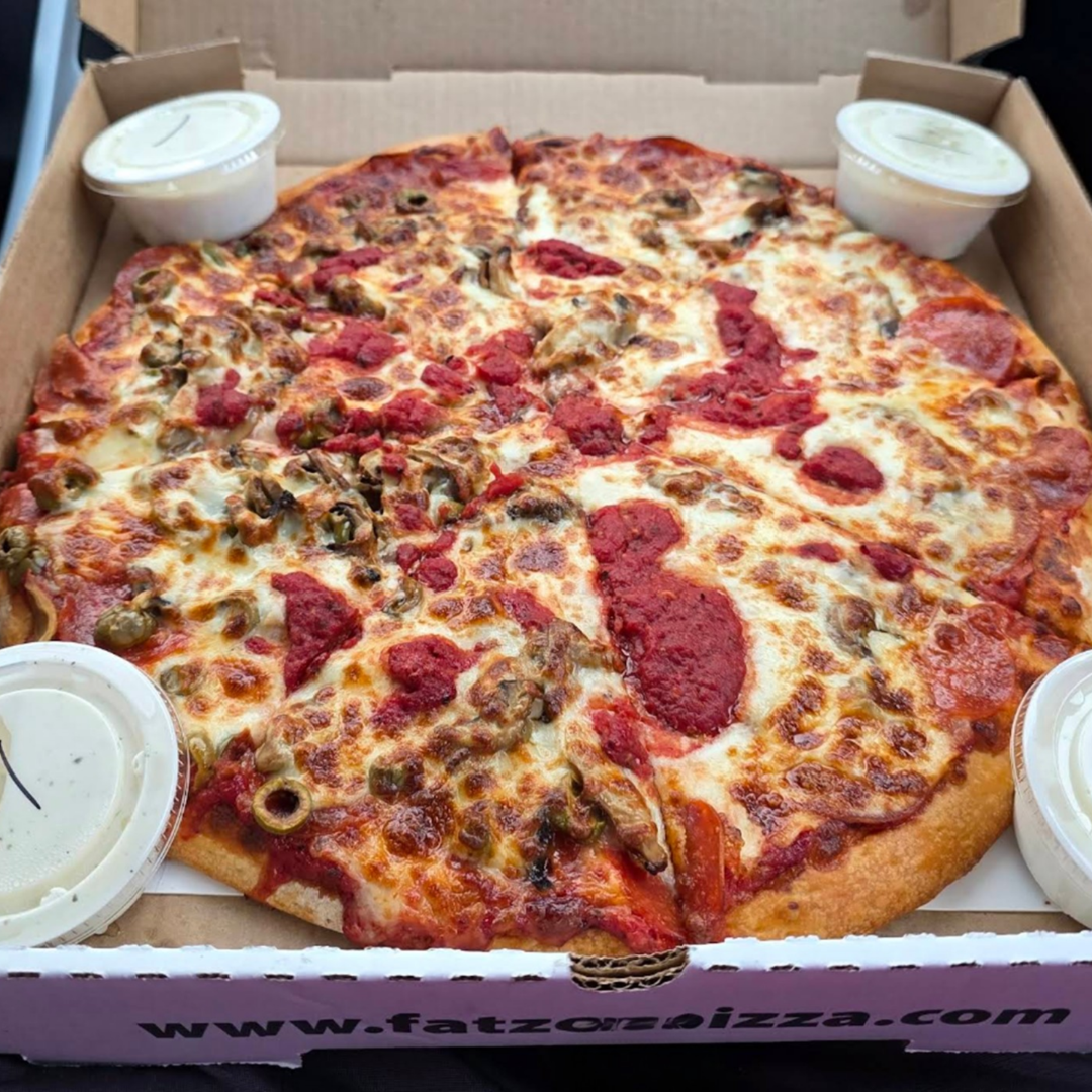 fatzo's pizza half and half pizza